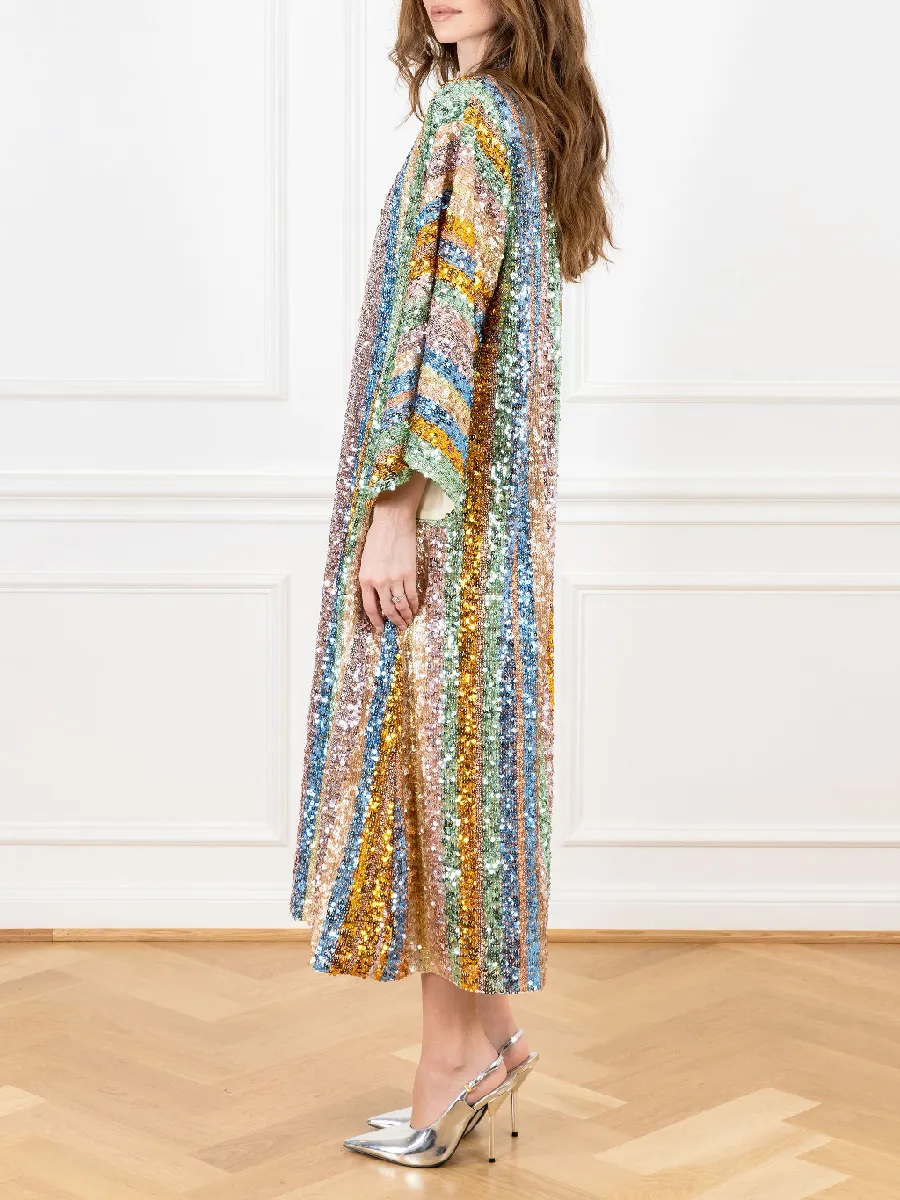 Golden Peach Sequin Stripe Dress