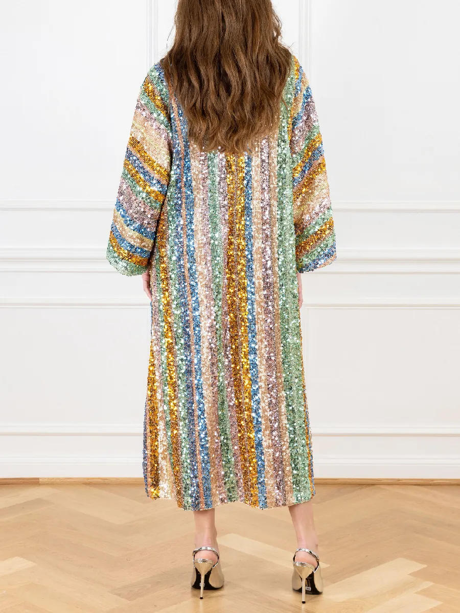 Golden Peach Sequin Stripe Dress