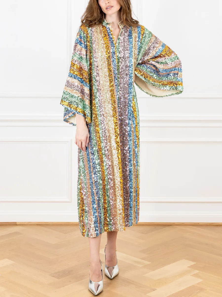 Golden Peach Sequin Stripe Dress