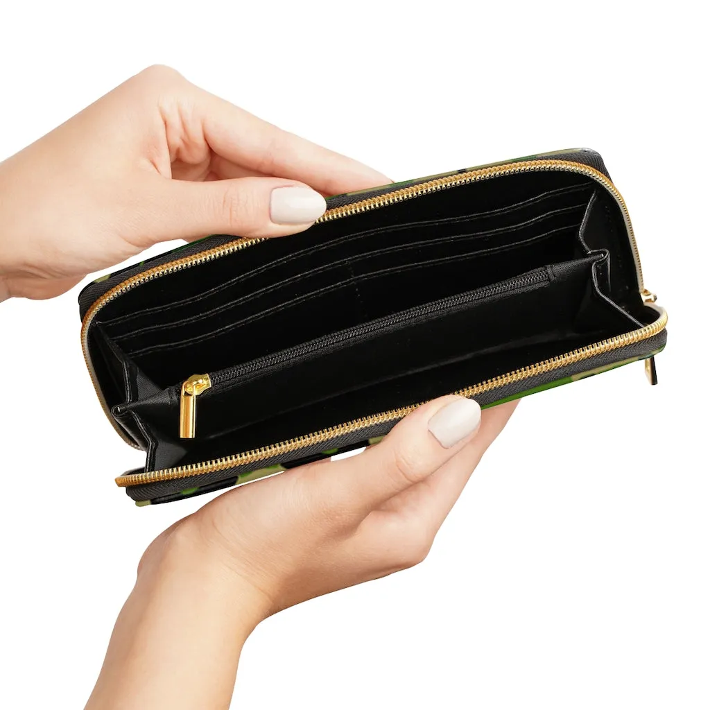 Green Camo Zipper Wallet, Camouflage Army Military Print Long Compact Designer Premium Quality Women's Wallet