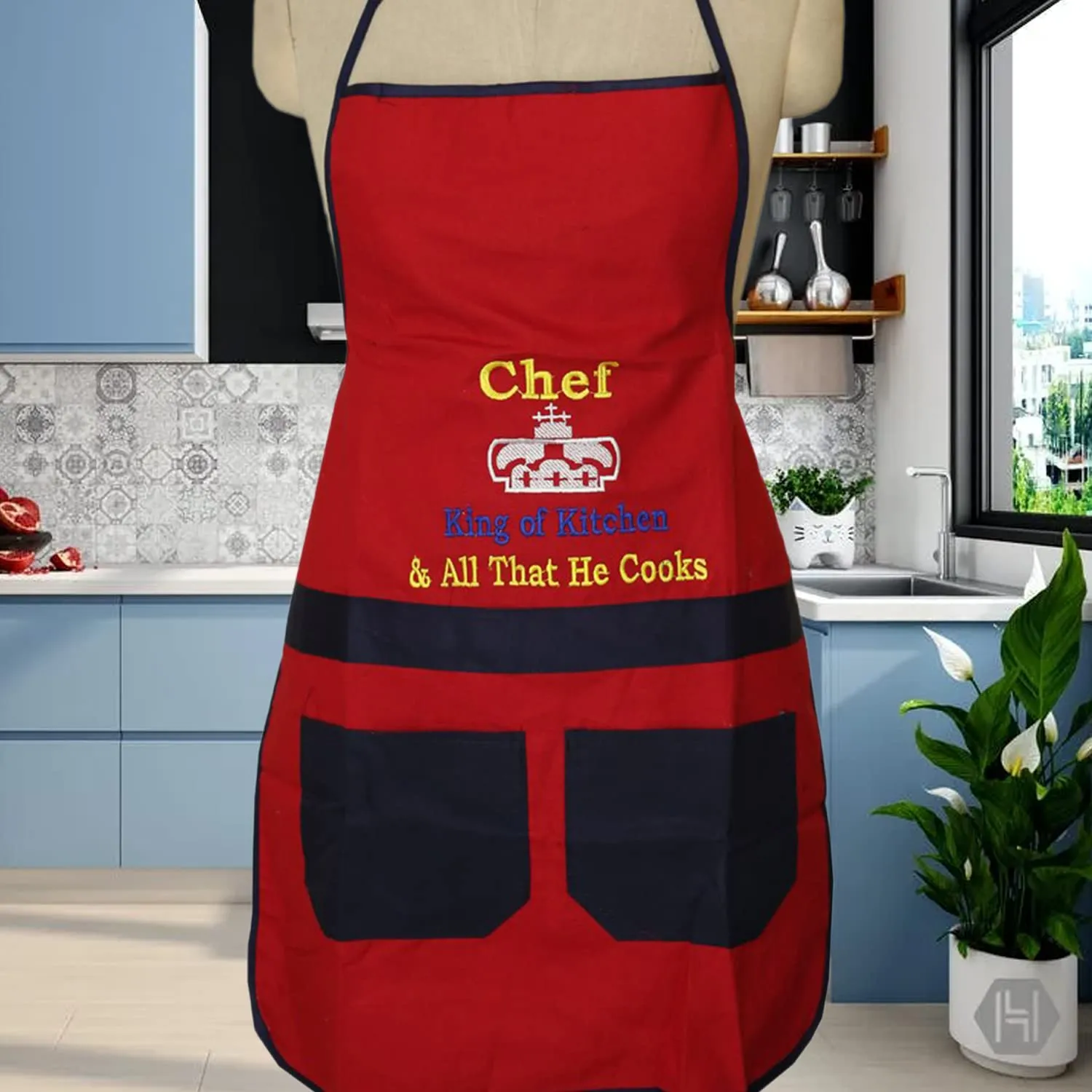 Heart Home Cotton Oil Resistant Cooking Kitchen Apron for Men & Women (Red) 52HH3801
