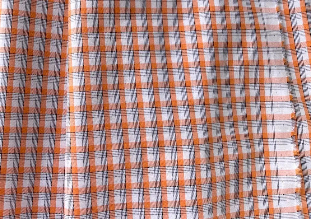 High-End Tangerine Plaid 2-Ply Cotton Shirting (Made in Italy)