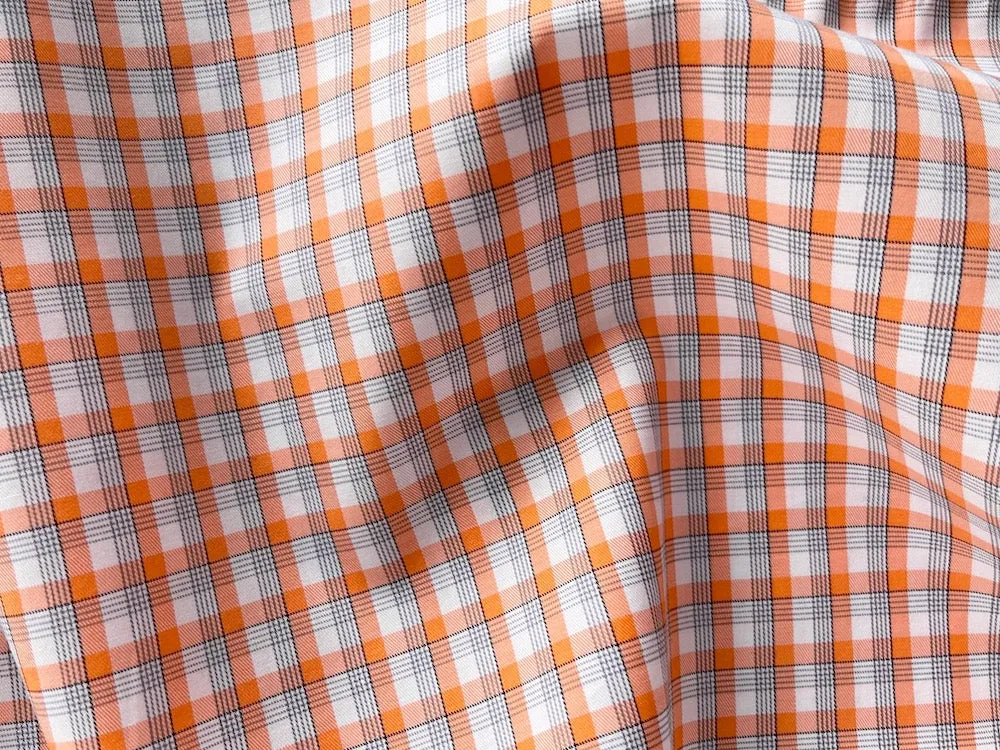 High-End Tangerine Plaid 2-Ply Cotton Shirting (Made in Italy)