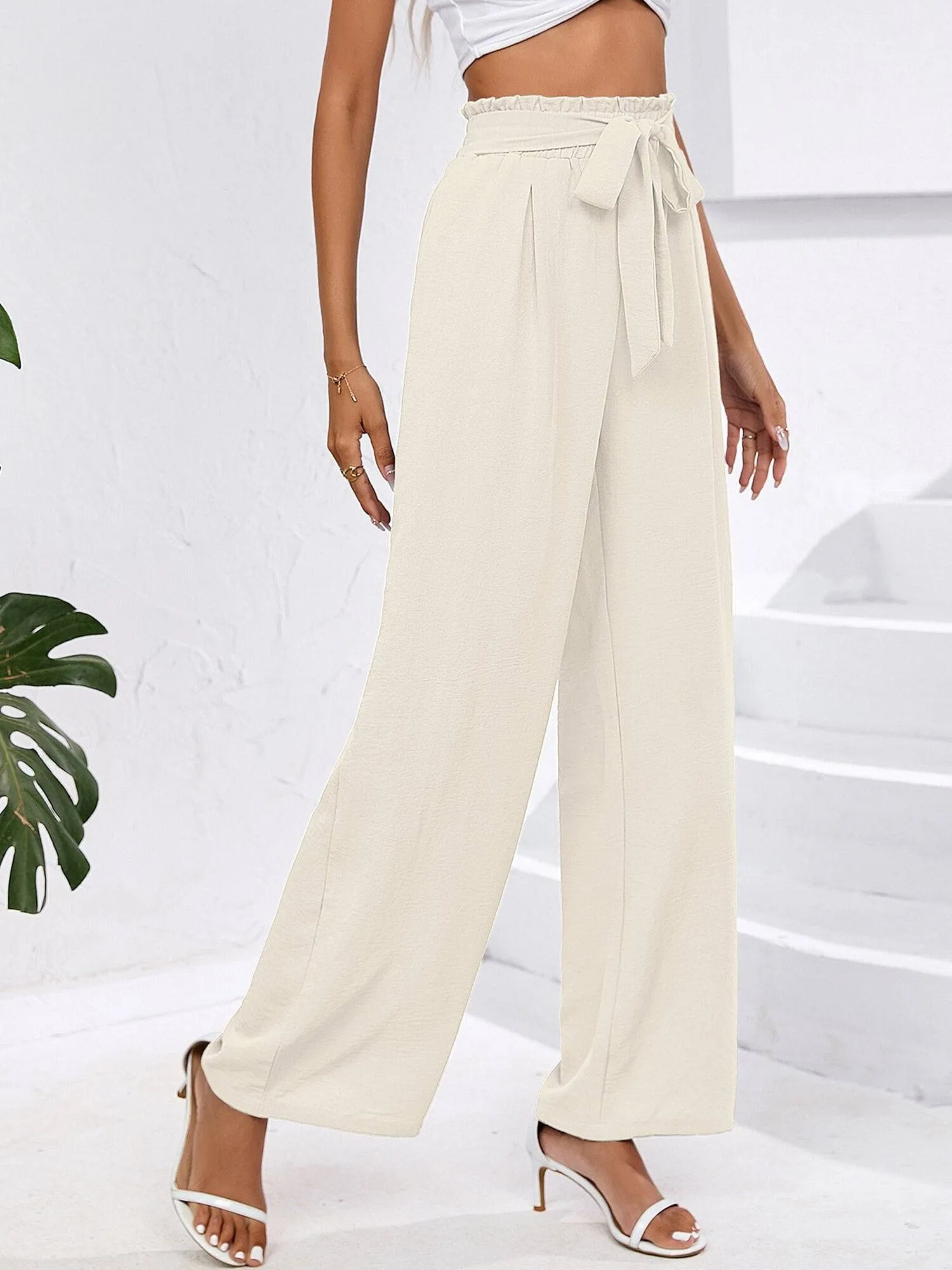 High Waist Wide Leg Palazzo Pants with Pockets with Loose Belt and super Flowy