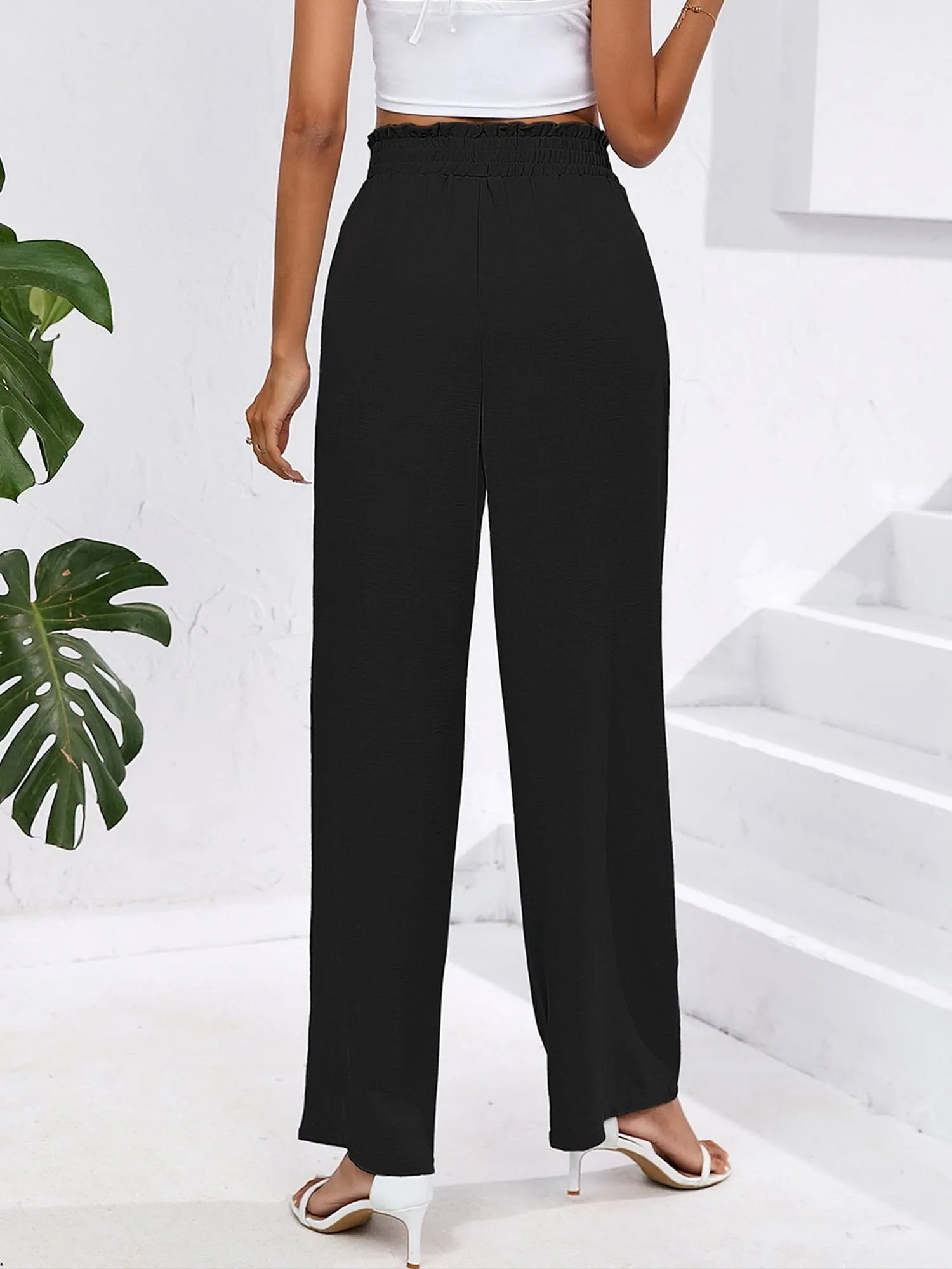 High Waist Wide Leg Palazzo Pants with Pockets with Loose Belt and super Flowy