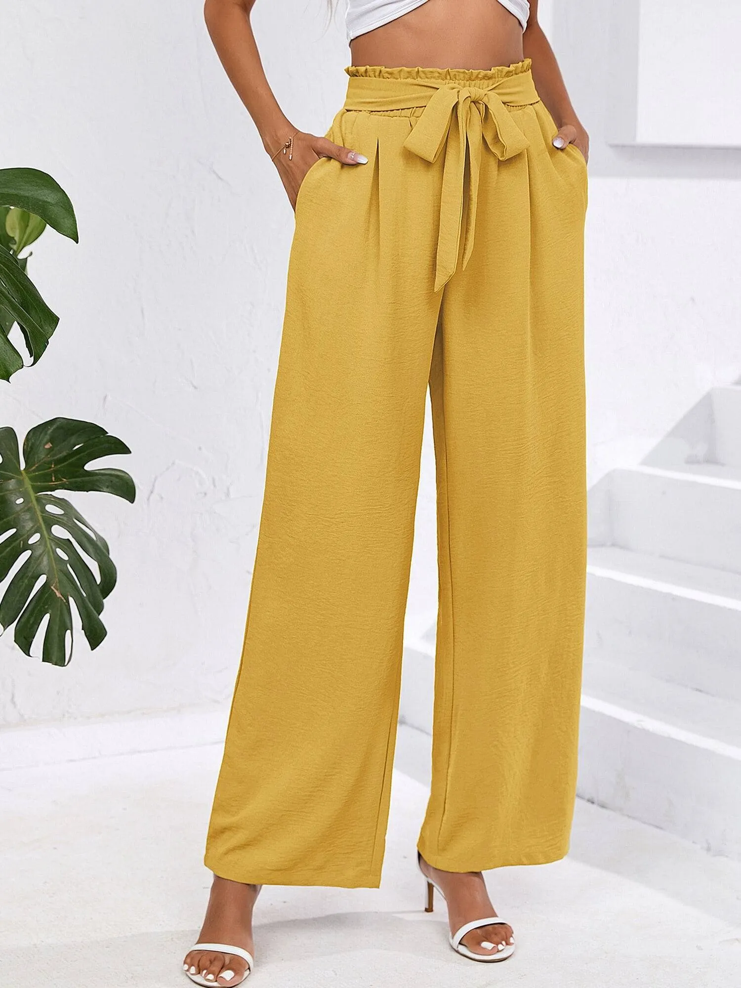 High Waist Wide Leg Palazzo Pants with Pockets with Loose Belt and super Flowy