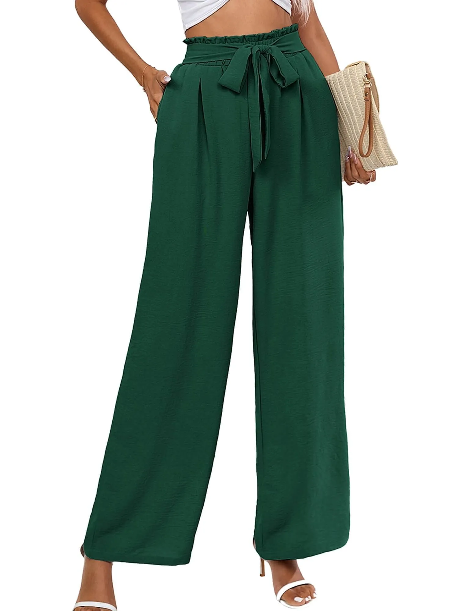 High Waist Wide Leg Palazzo Pants with Pockets with Loose Belt and super Flowy