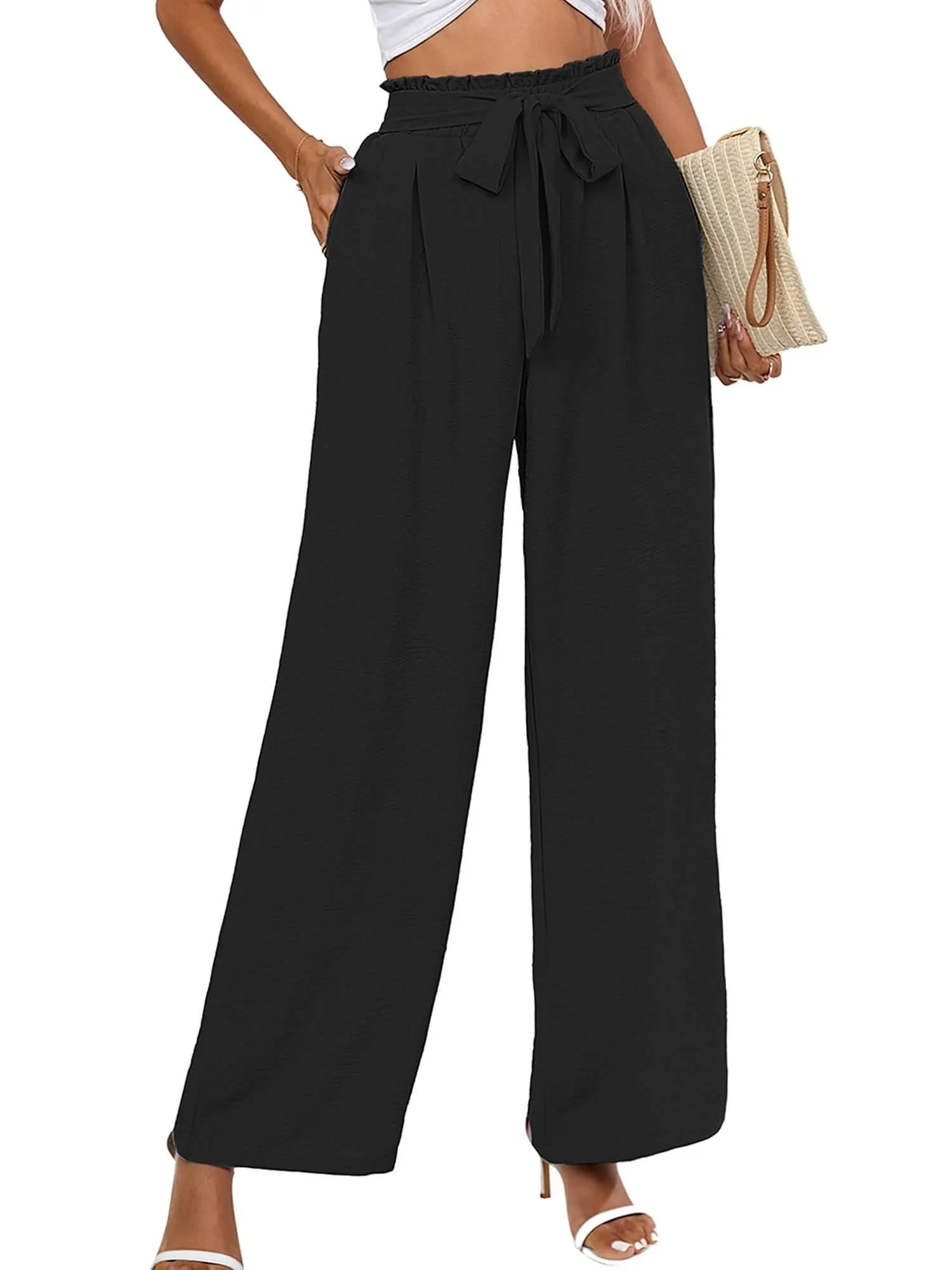 High Waist Wide Leg Palazzo Pants with Pockets with Loose Belt and super Flowy