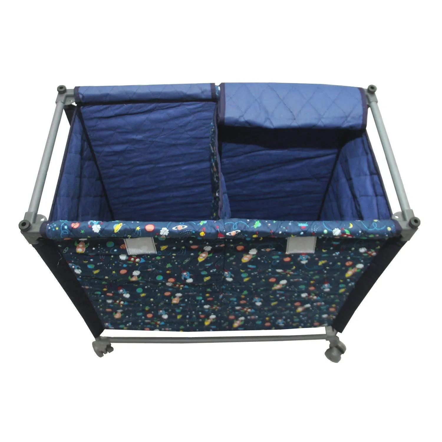Kuber Industries 2 Section Portable Laundry Basket, Laundry Sorter with Wheels (Blue)-KUBMART15813