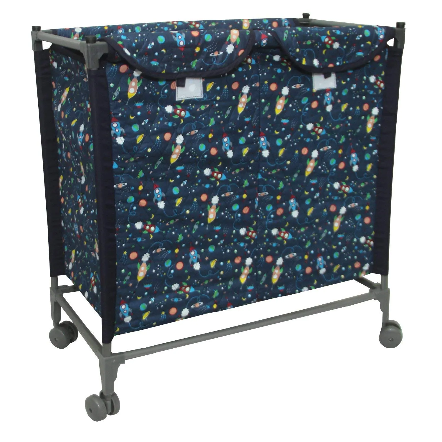 Kuber Industries 2 Section Portable Laundry Basket, Laundry Sorter with Wheels (Blue)-KUBMART15813