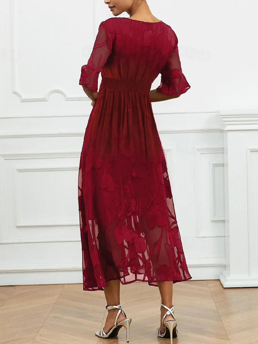 Lace Ruffle Flutter Sleeve Dress