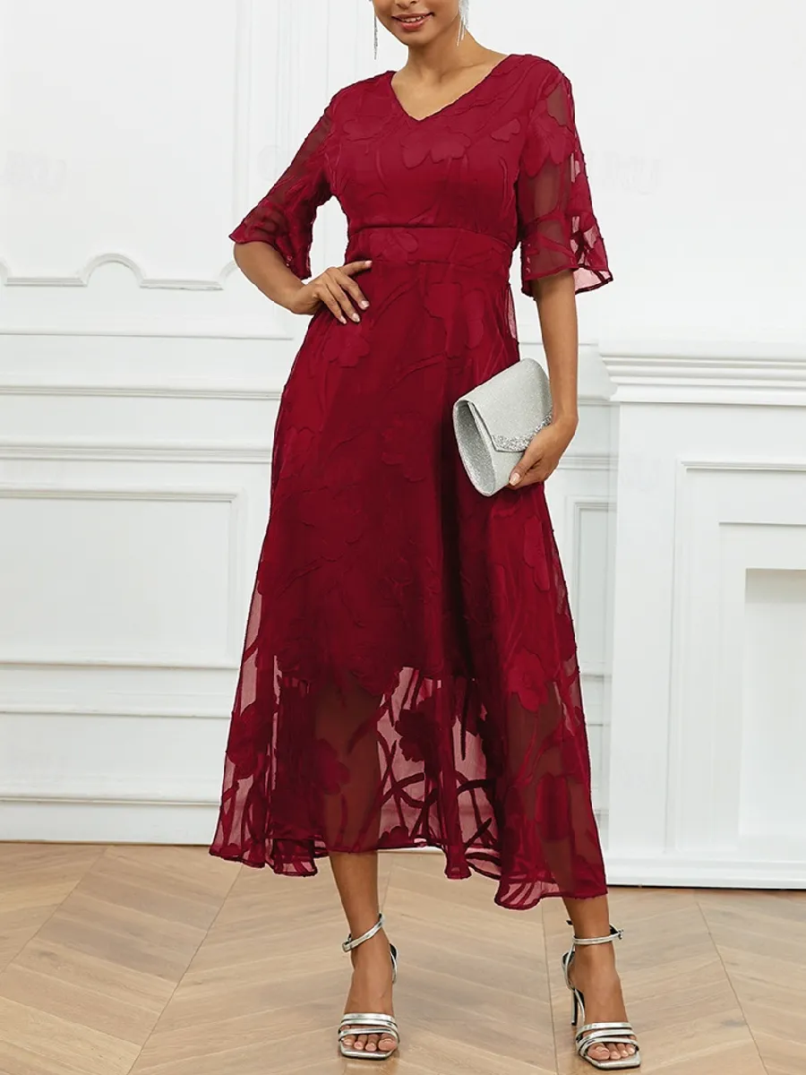Lace Ruffle Flutter Sleeve Dress