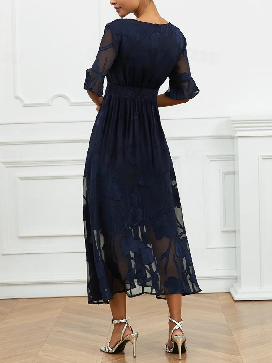 Lace Ruffle Flutter Sleeve Dress