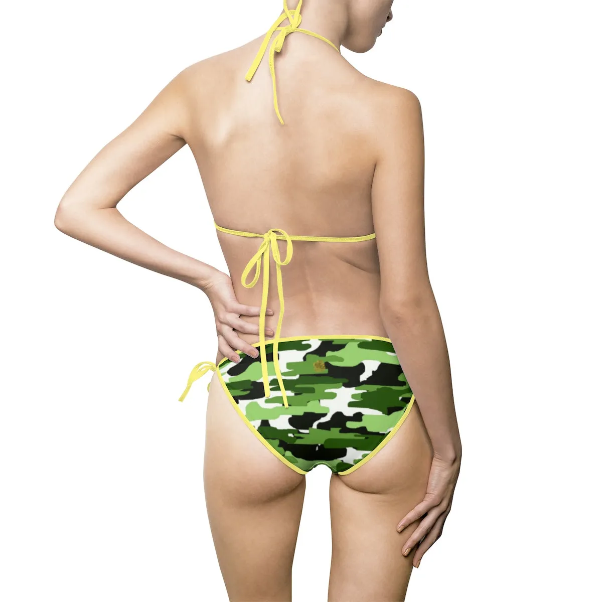 Light Green Camo Bikini, Camouflage Camo Military Army Print Women's Bikini Swimsuit Set (US Size: S-5XL)