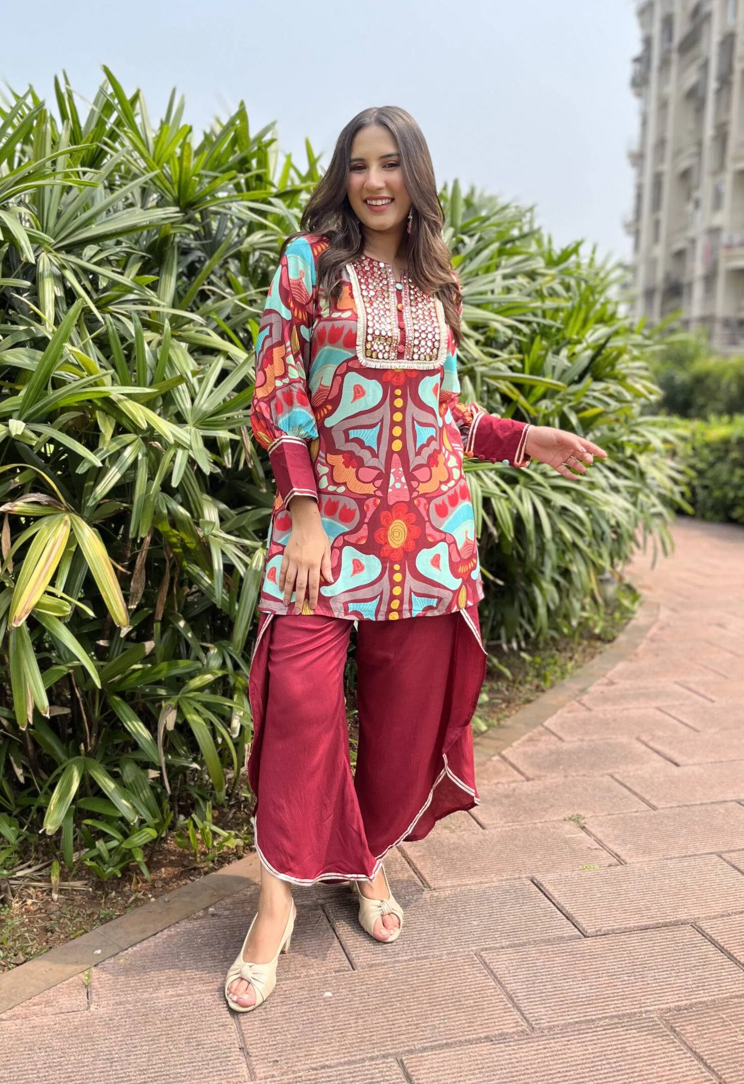 Maroon Floral Abstract Print Set