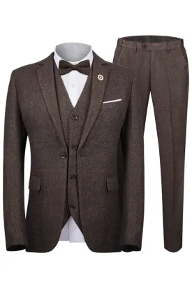 Martin Dapper Coffee Notched Lapel Three-Piece Business Suit