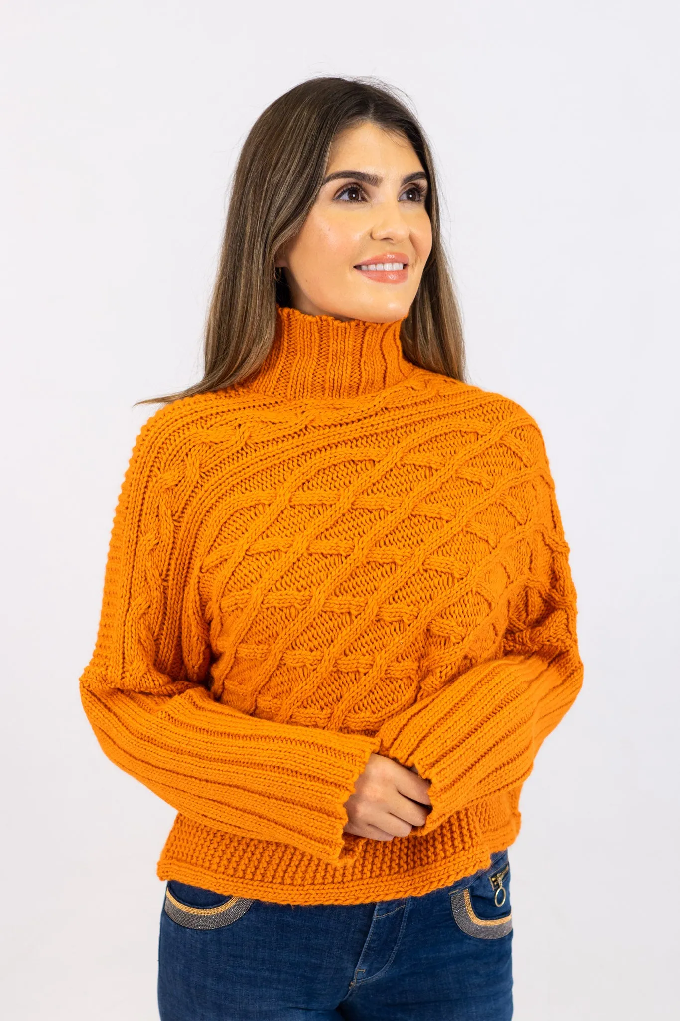 Md'M Orange Cable Sweater