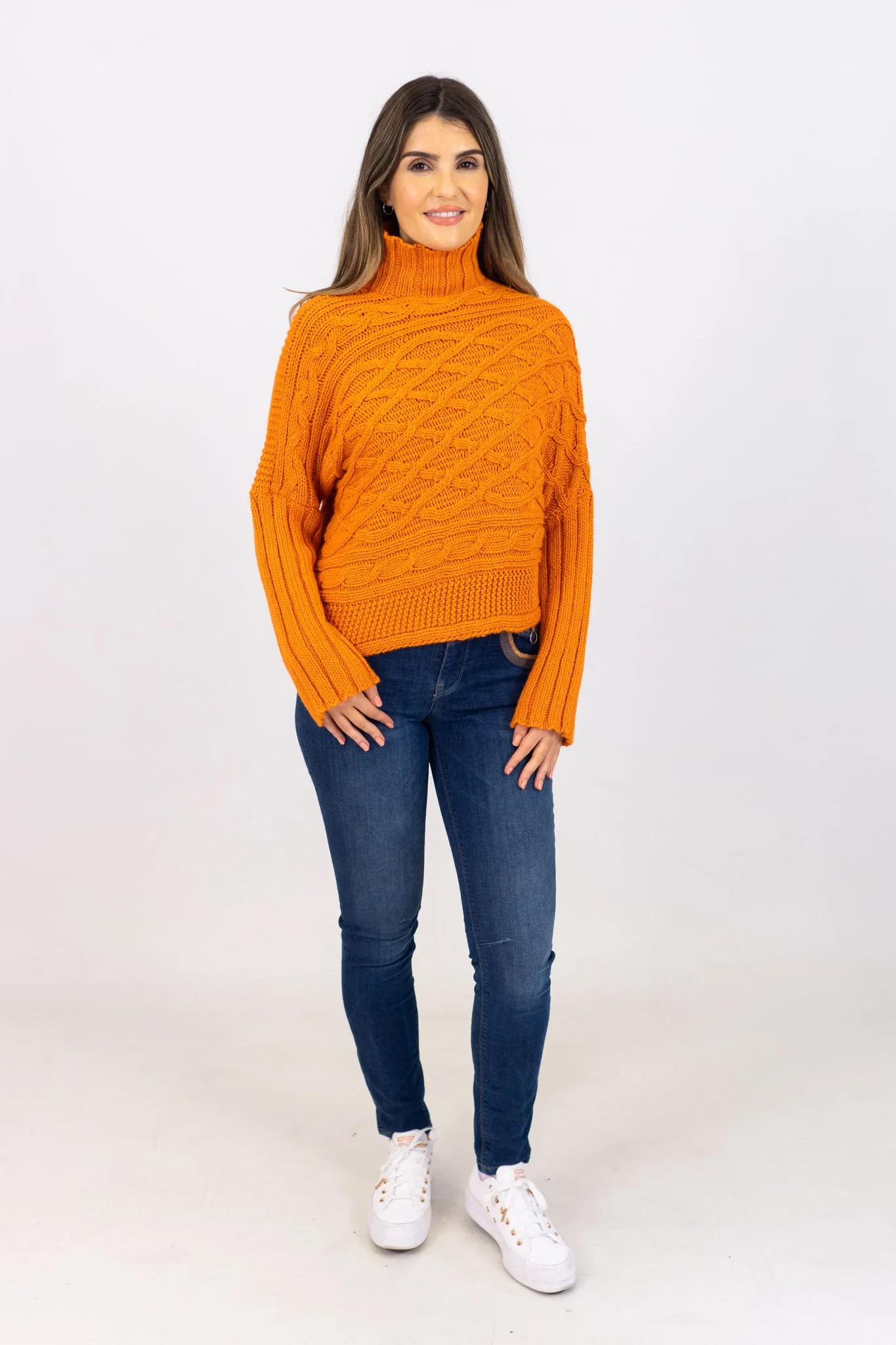 Md'M Orange Cable Sweater