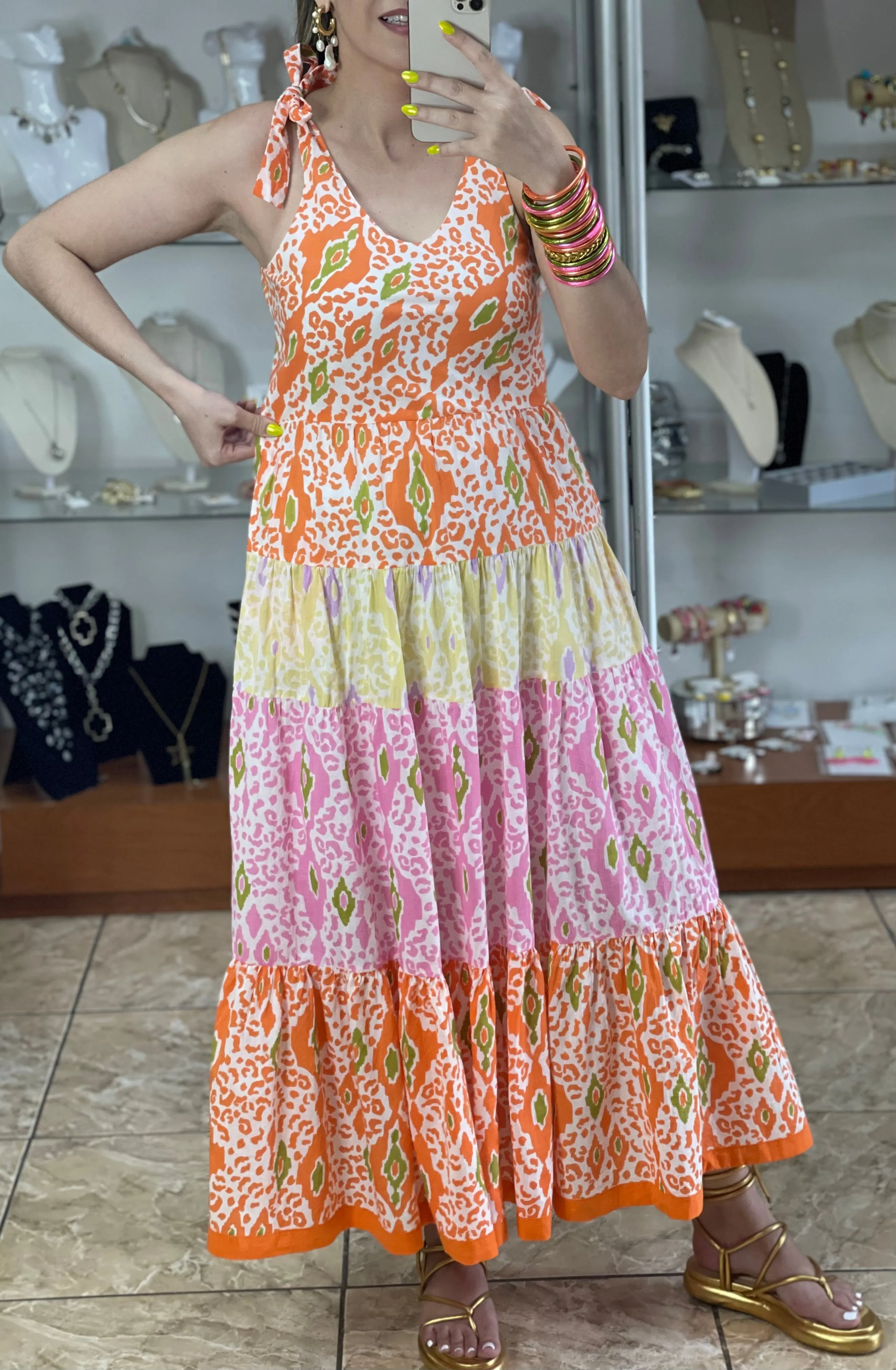 Midi Tiered Multicolor Dress