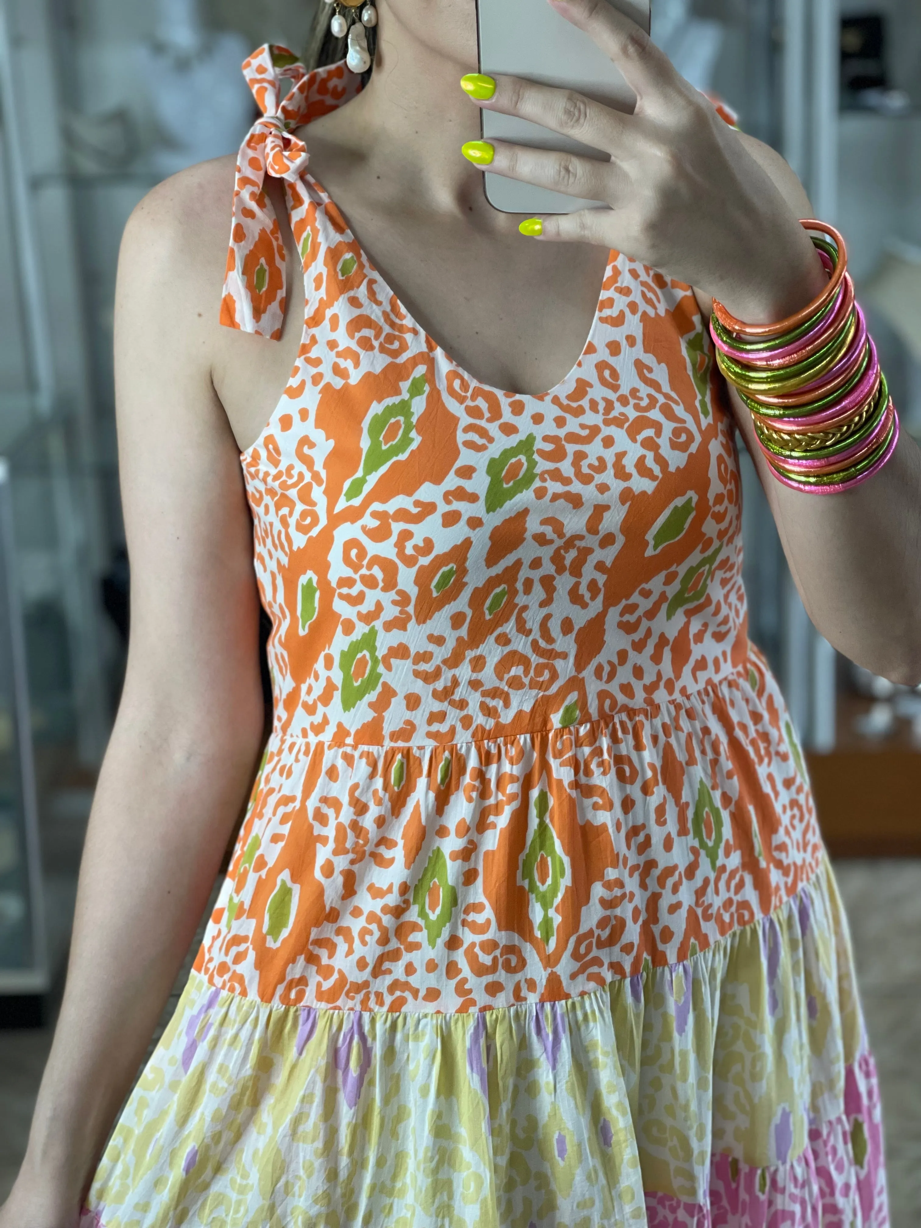 Midi Tiered Multicolor Dress