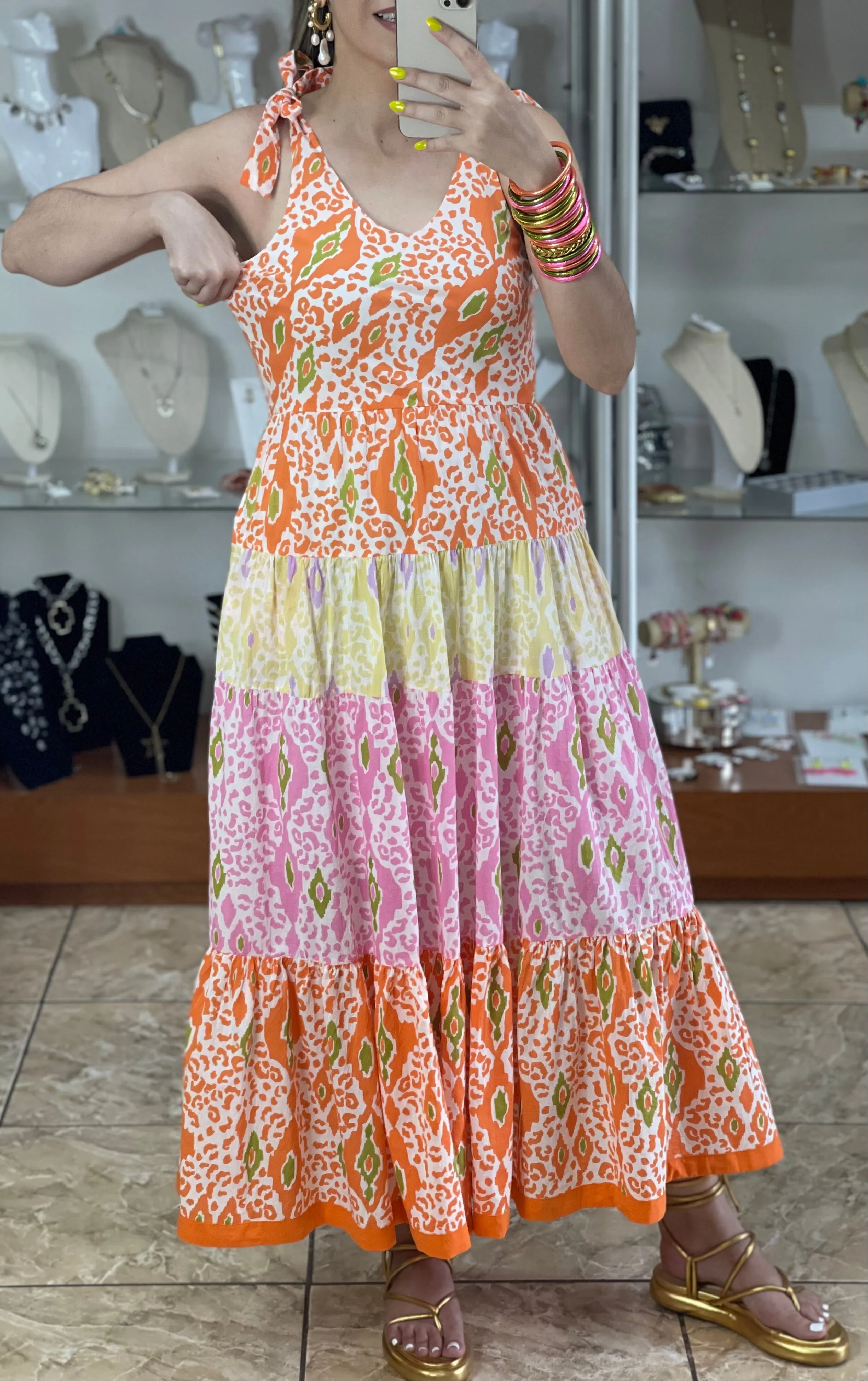 Midi Tiered Multicolor Dress