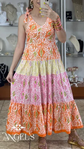Midi Tiered Multicolor Dress