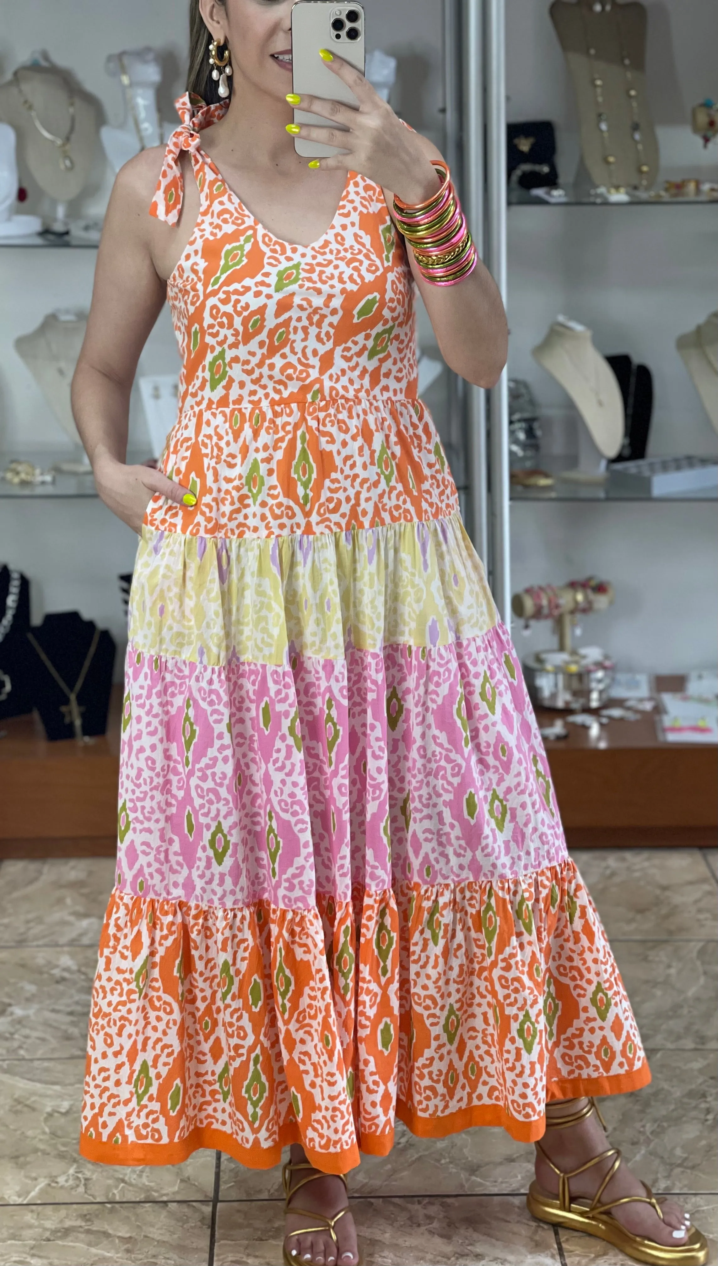 Midi Tiered Multicolor Dress