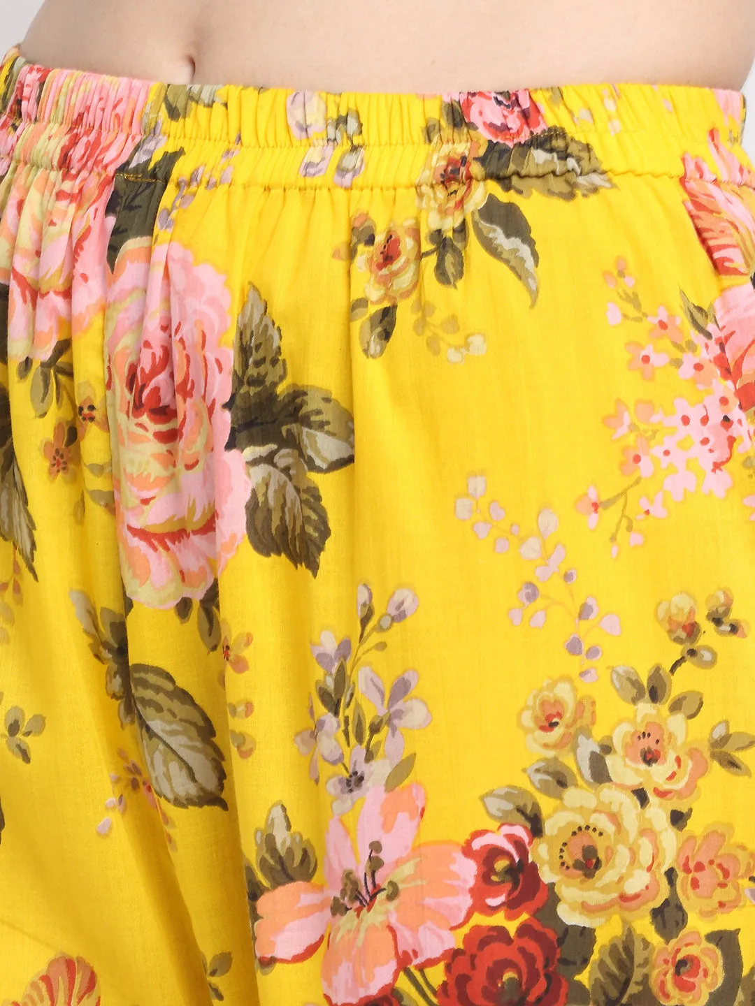 Mustard Floral Kurti with Straight Palazzo and Dupatta