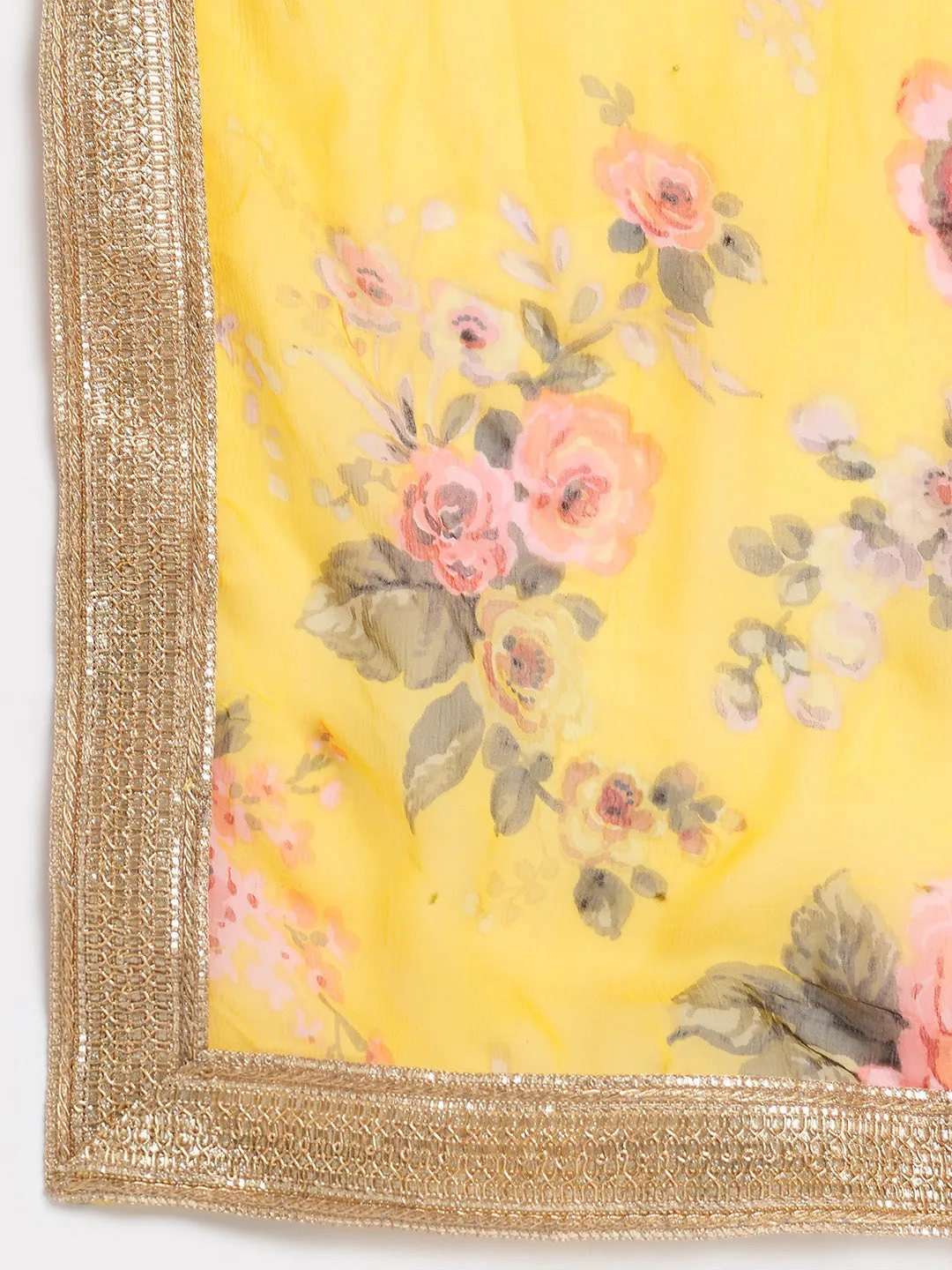 Mustard Floral Kurti with Straight Palazzo and Dupatta