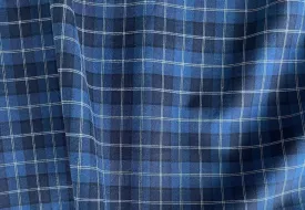 Nautical Admiral Blue Plaid Stretch Cotton Shirting (Made in Italy)