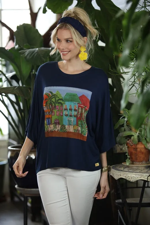 Navy Row Houses Knit Tee