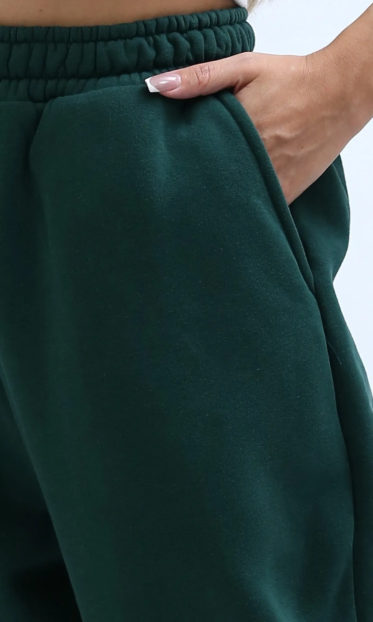 O199242 Elastic Waist Wide Leg Cotton Joggers - Dark Green