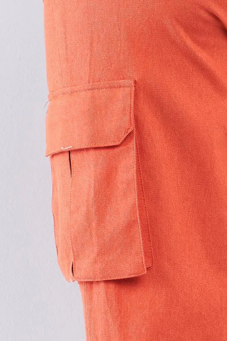 Orange High Waisted Cargo Pocket Jogger Pants