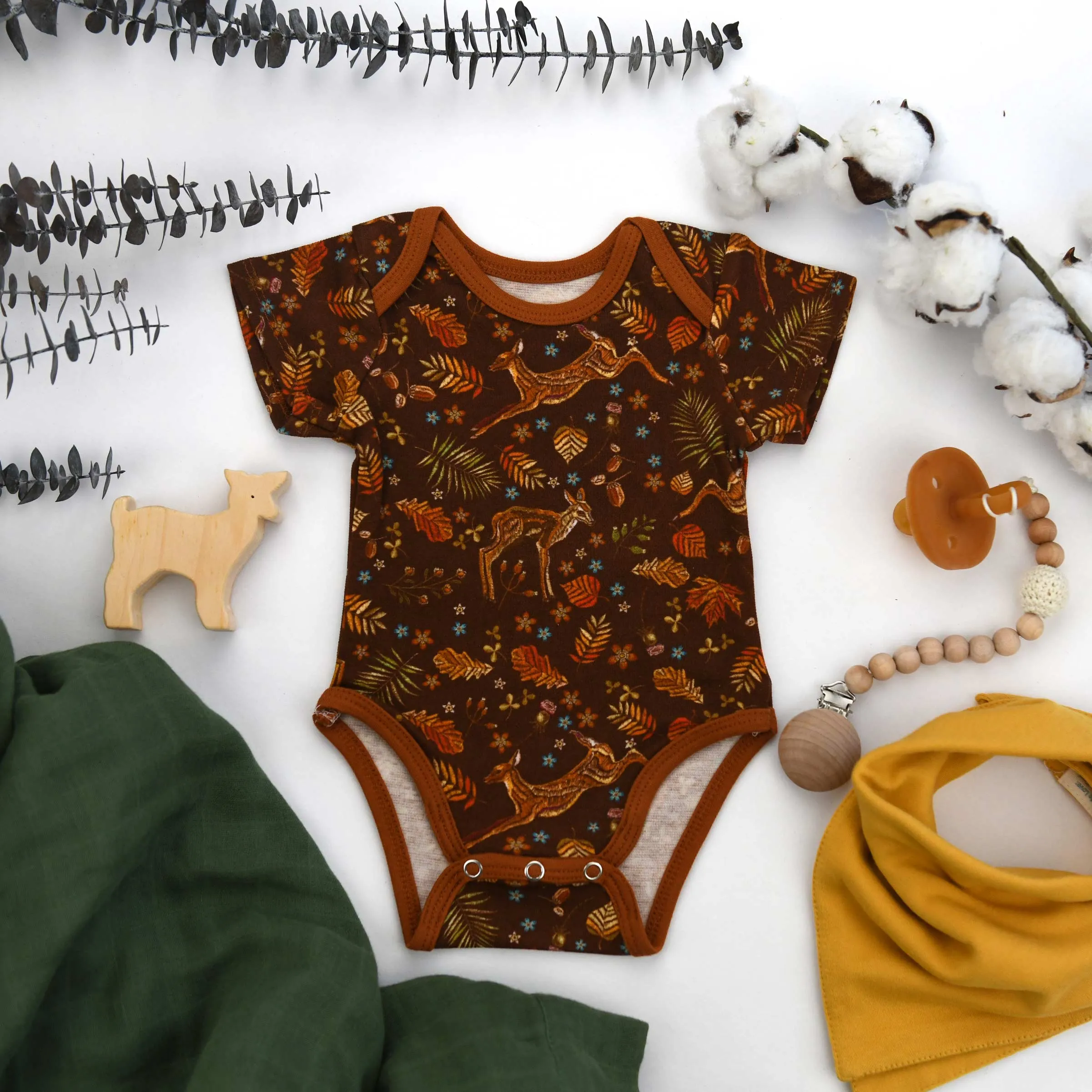 Organic Cotton Short Sleeve Baby Bodysuit, Fawn