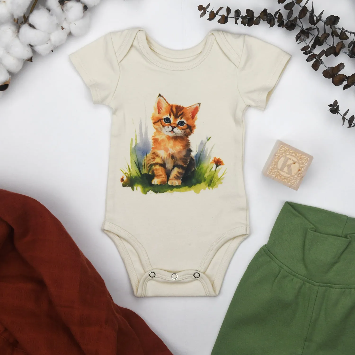 Organic Cotton Short Sleeve Baby Bodysuit, Maple