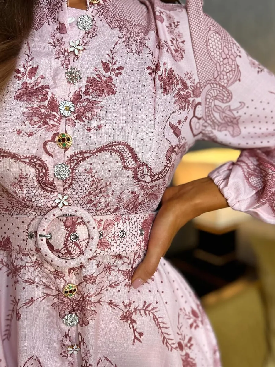 Pink Cotton Floral Shirt Dress