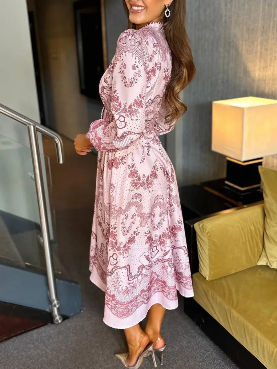 Pink Cotton Floral Shirt Dress