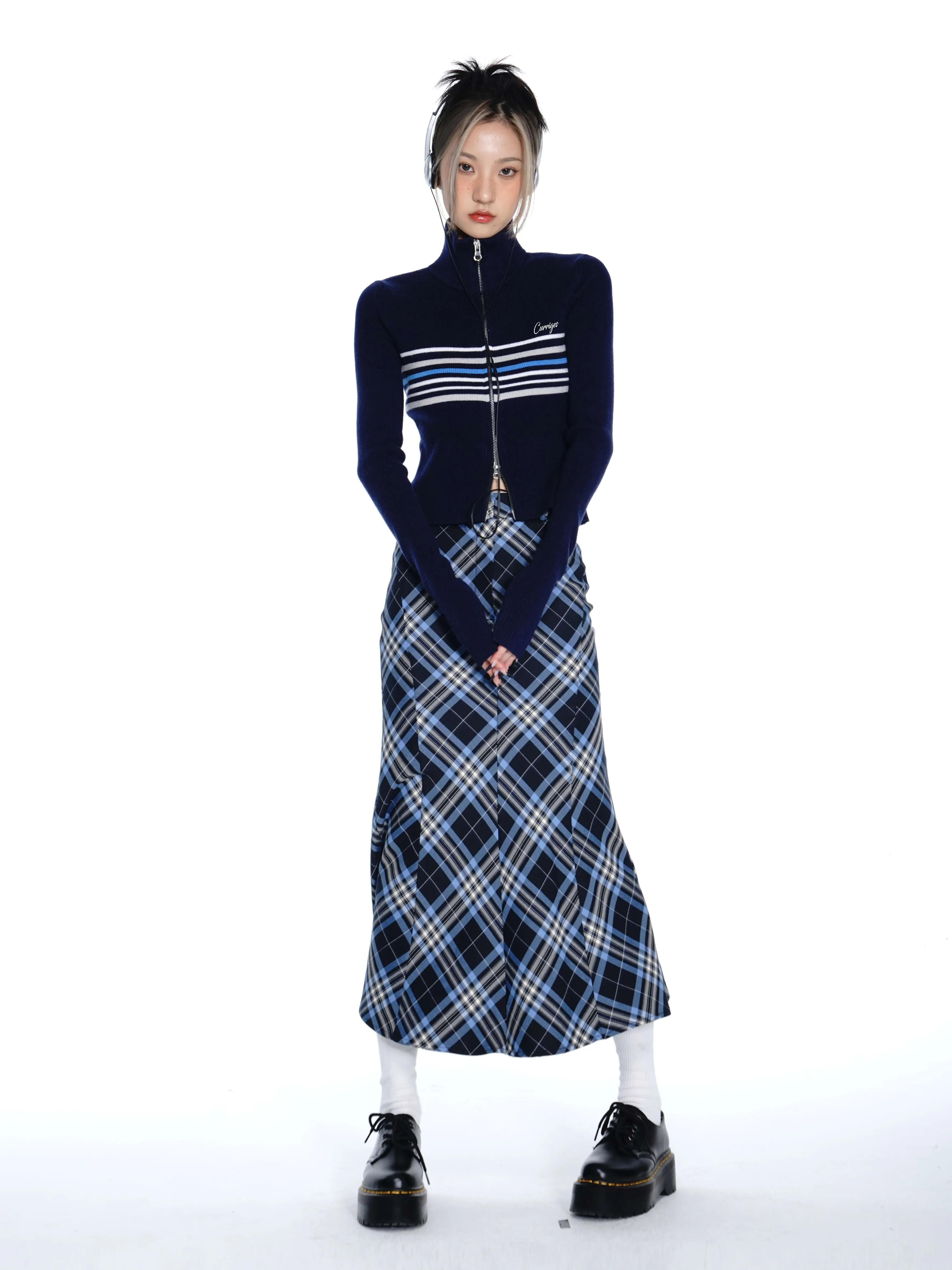 Plaid Serpentina Midi Skirt