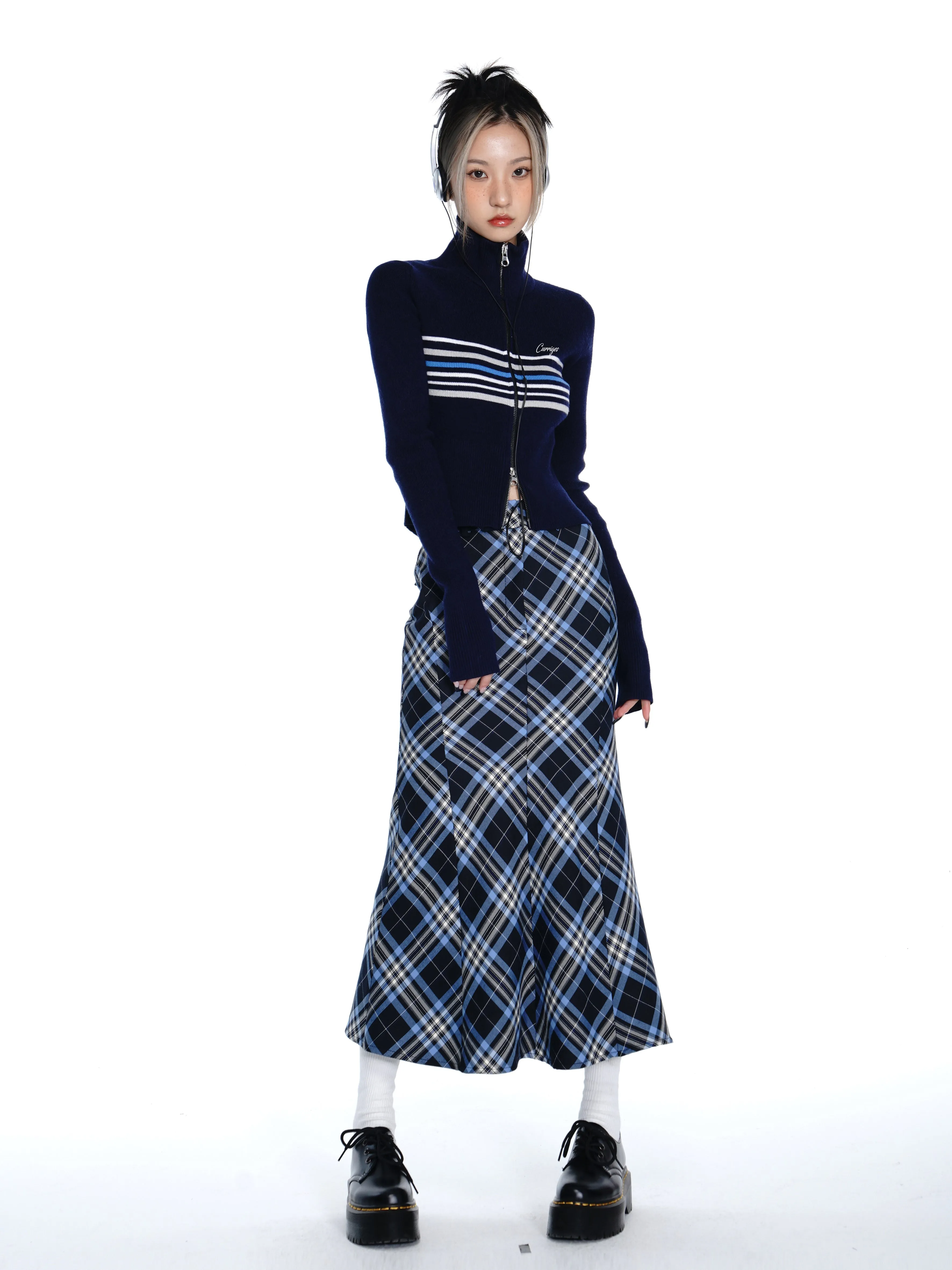 Plaid Serpentina Midi Skirt