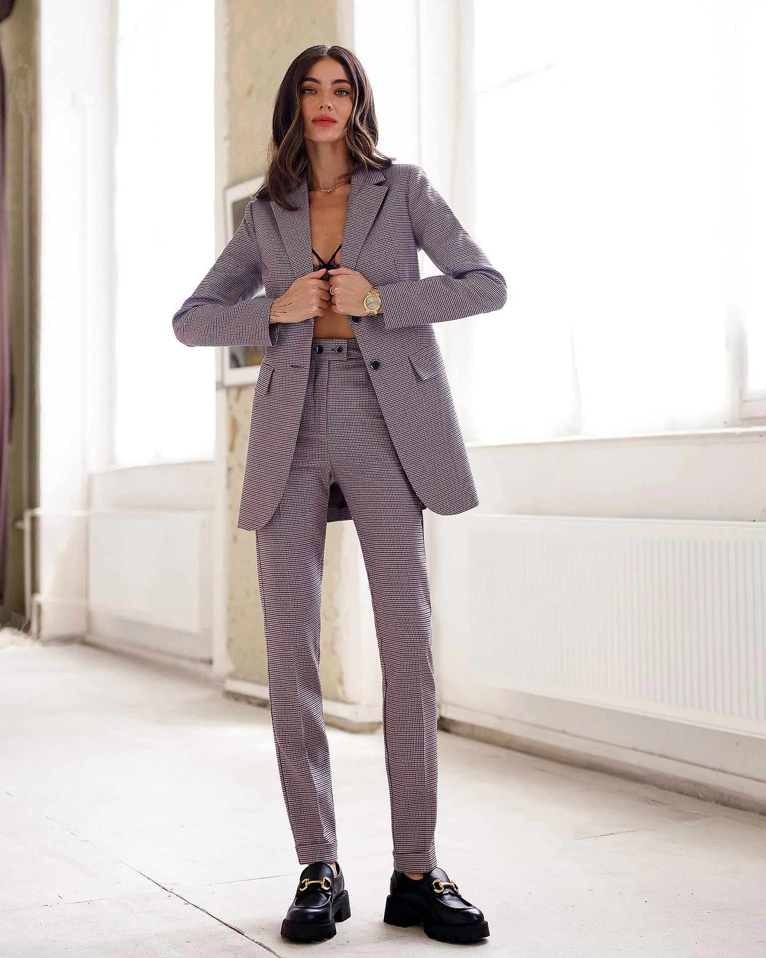 Purple Houndstooth Single Breasted 2-Piece Suit