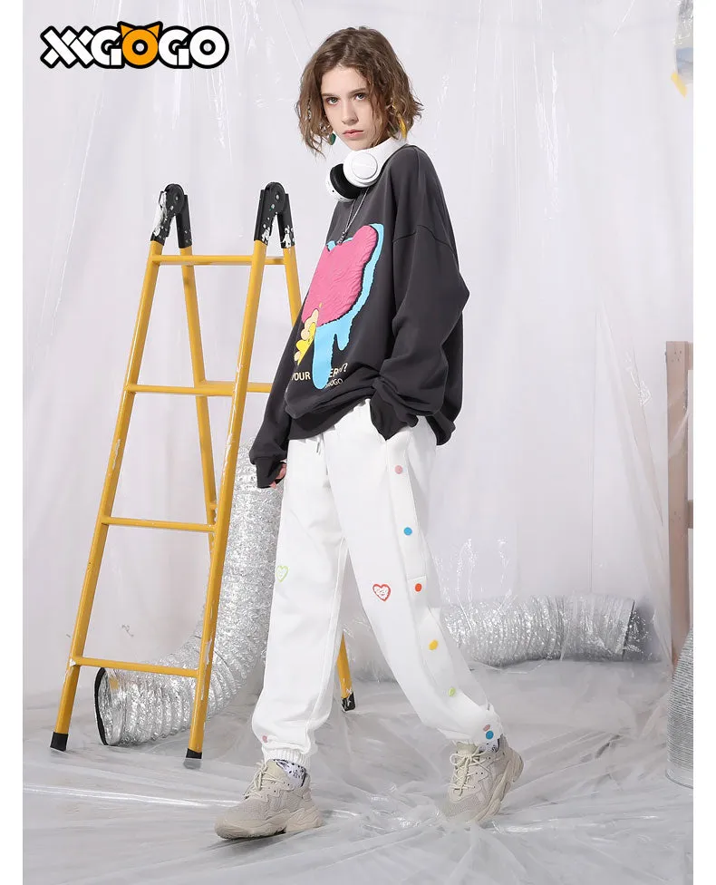 Rainbow Breasted Heart Label Jogger Pants