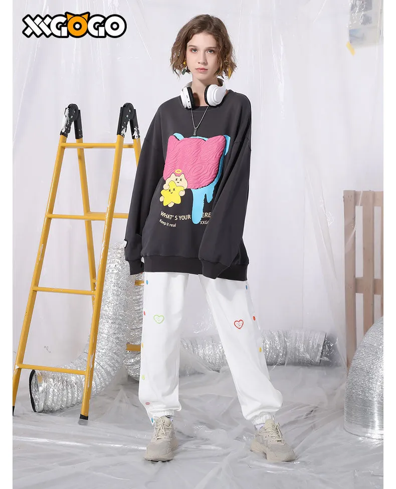Rainbow Breasted Heart Label Jogger Pants