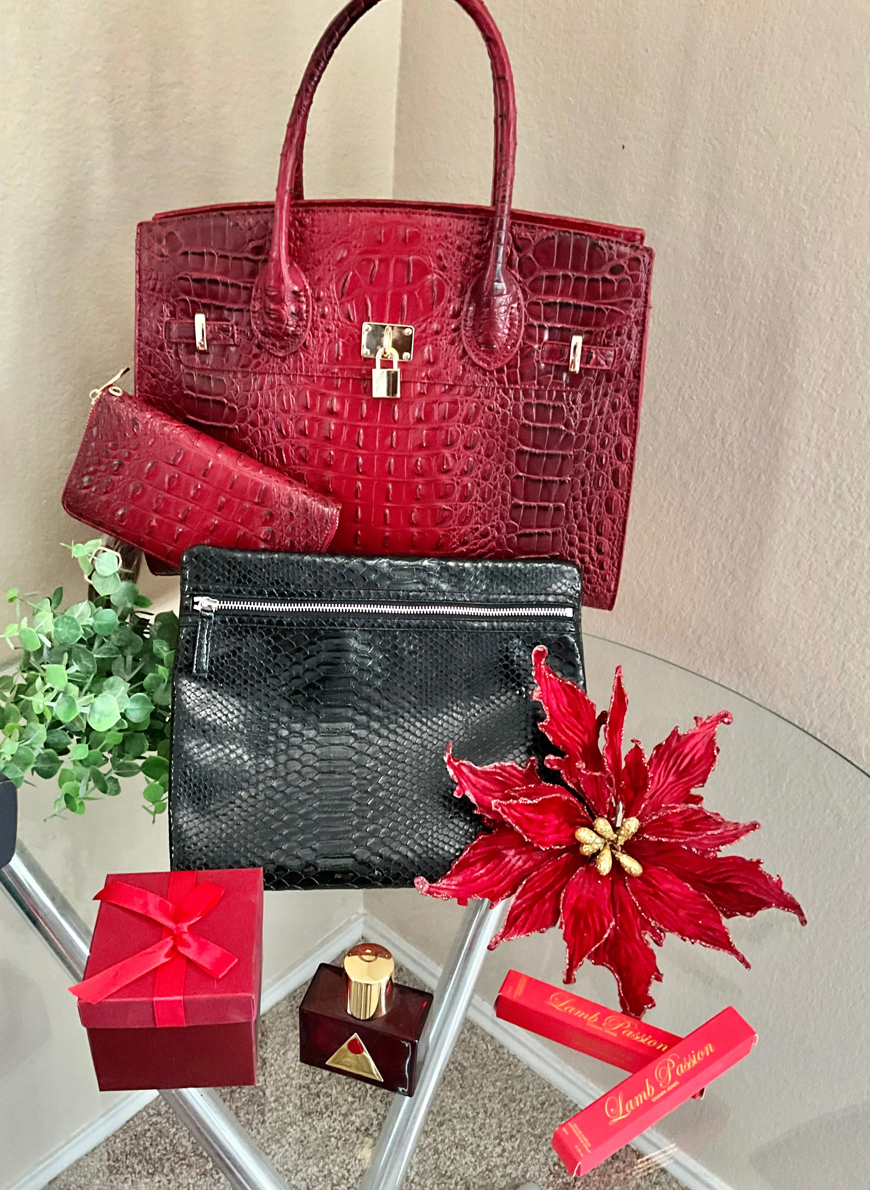 Red Hot Oversized Handbag Set w/ Wallet