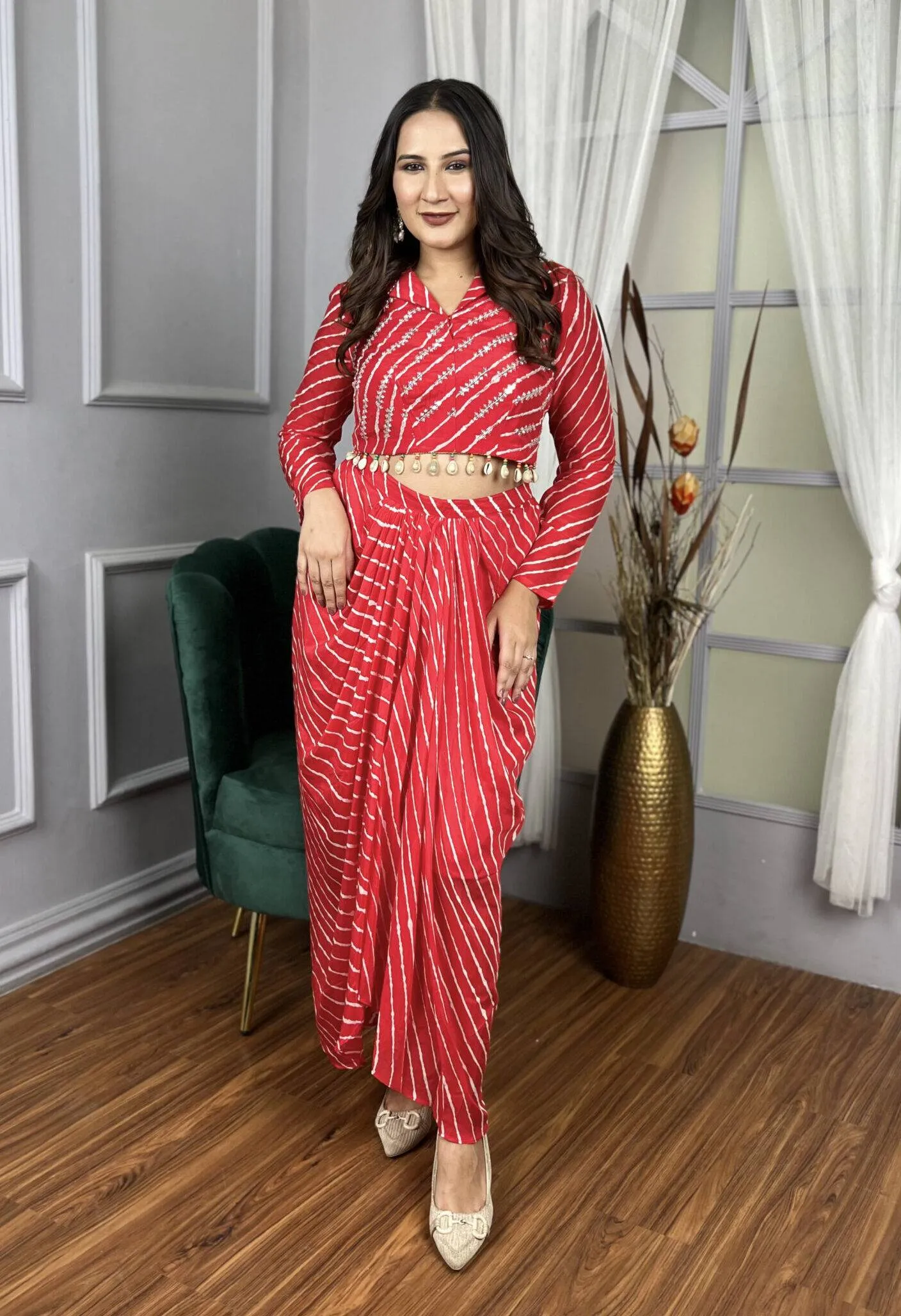 Red Leheriya Skirt Set