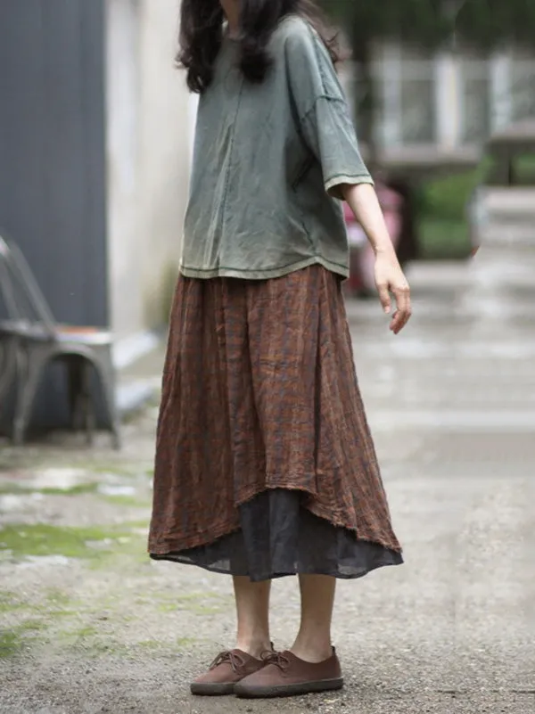 Retro Plaid Double-deck Skirt