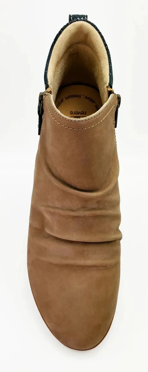 Revere Plymouth Women's Twin Zip Wedge Ankle Booties In Toffee Nubuck/Navy Lizard