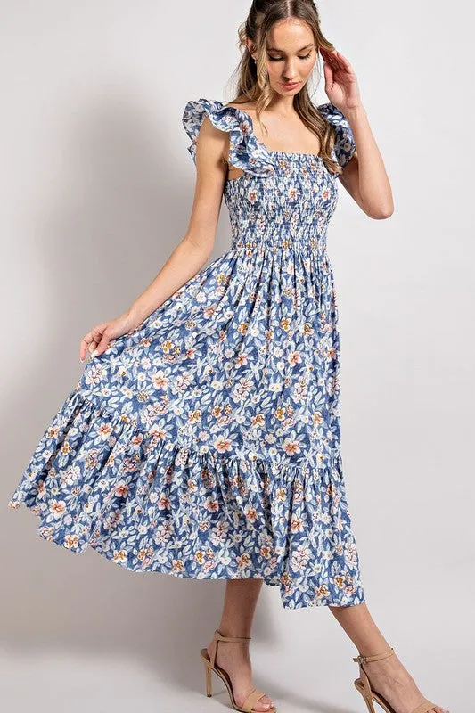 Ruffle Sleeve Floral Midi Dress