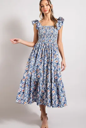 Ruffle Sleeve Floral Midi Dress