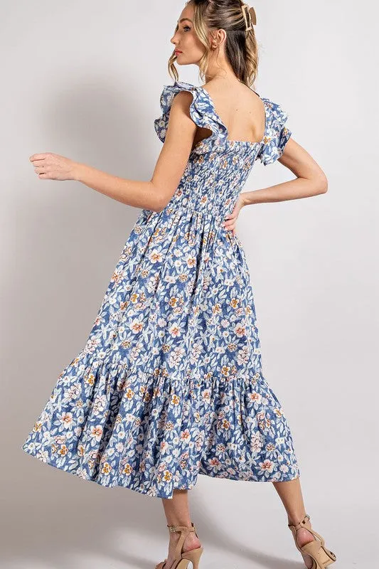 Ruffle Sleeve Floral Midi Dress