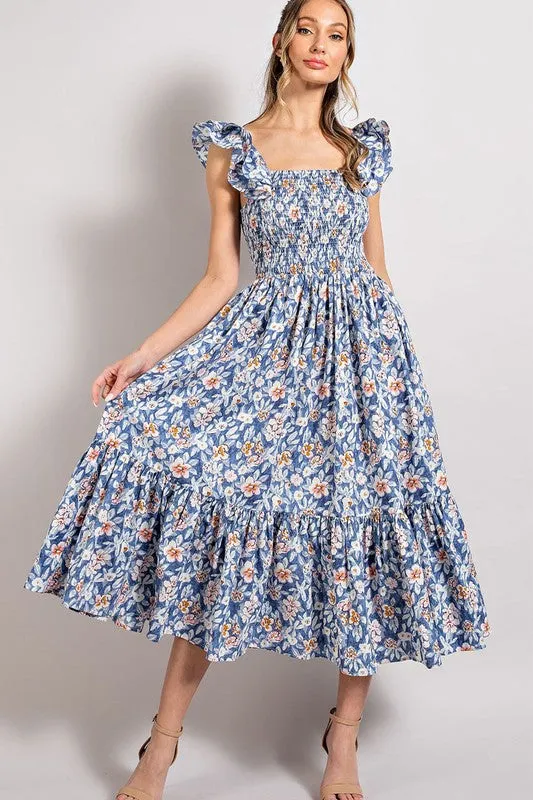 Ruffle Sleeve Floral Midi Dress